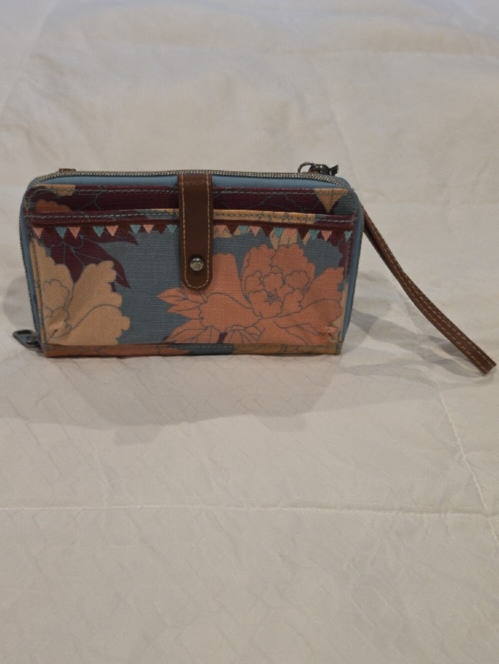 Sakroots Floral Zip-Around Wallet in Blue, Peach and Brown, Inner Change Purse